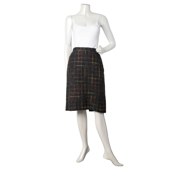 Vintage TC Petites Wool Blend Plaid Skirt Knee Length Black Red Yellow Pencil - Picture 13 of 13